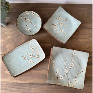 Spring Cherry Blossom Blue Stoneware Set of 9 Tokyo Design Soshun